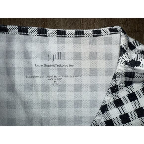 J. Jill Luxe Supima Relaxed Tee Black White Checked Top Women’s Size Petite MP - Picture 3 of 10